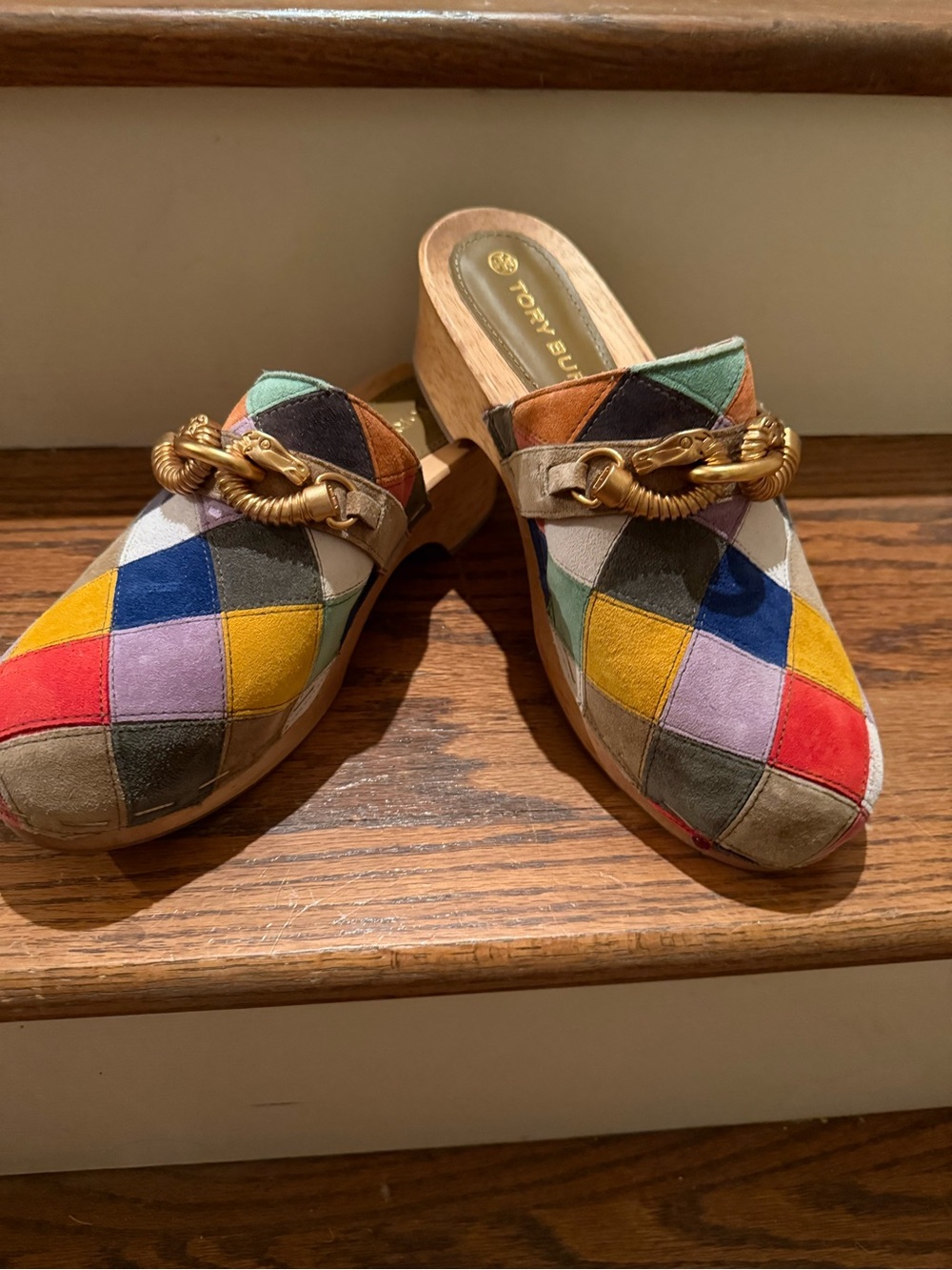 Tory Burch Jessa Clogs Patchwork Suede Mule Color-block Size 8.5